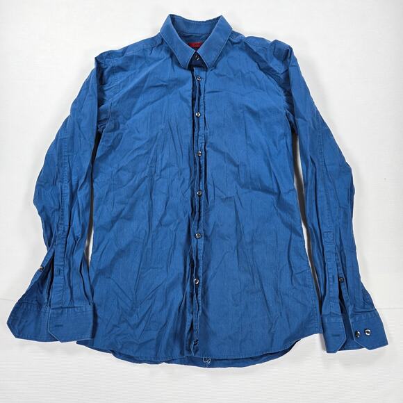 Hugo Hugo Boss Blue Pinstripe Slim Fit Button Up Shirt Men's Size Medium - Picture 1 of 7